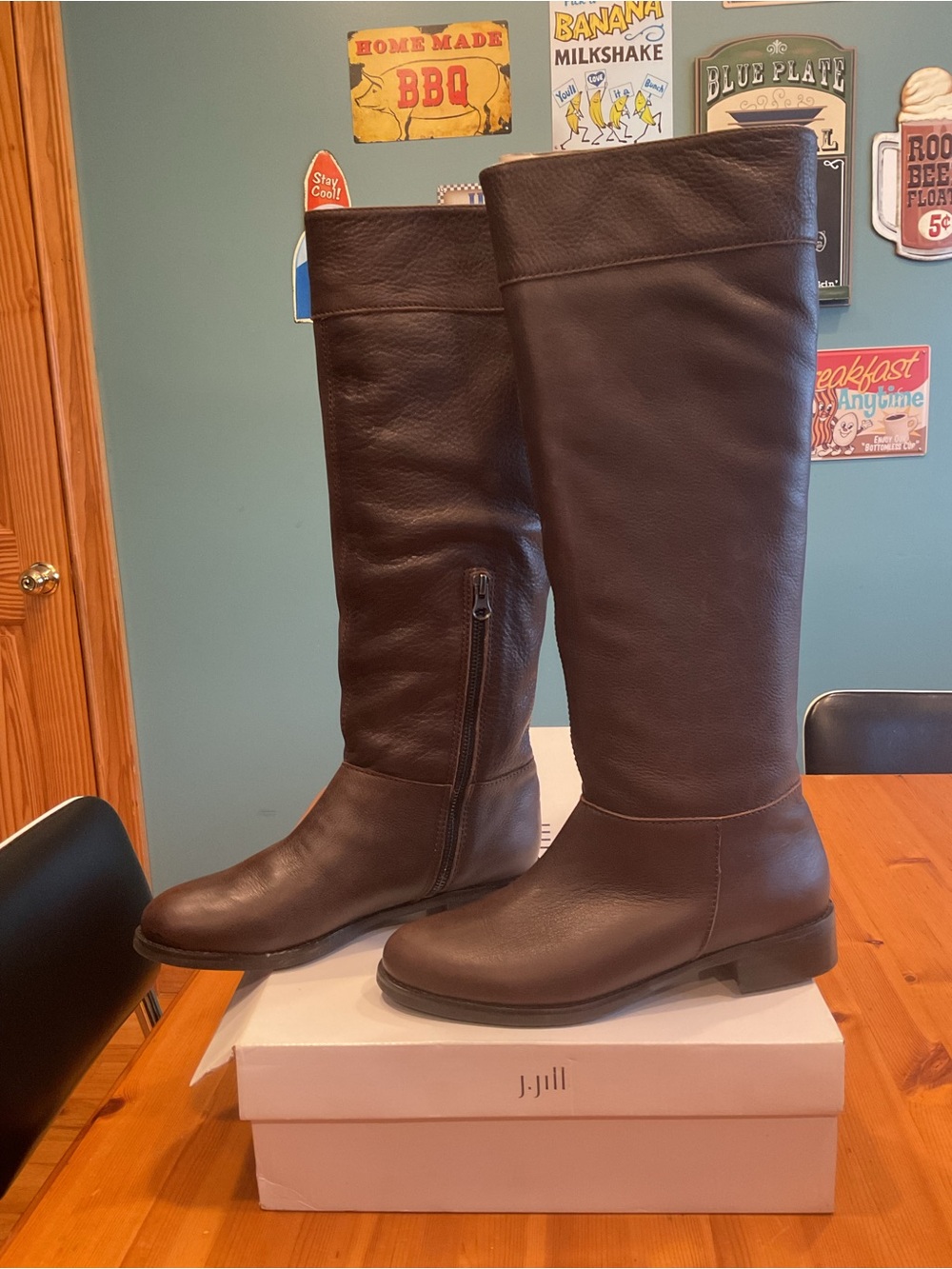 J. JILL RIDING BOOT ESPRESSO BROWN LEATHER WOMENS SZ 8 TALL CALF KNEE HEIGHT